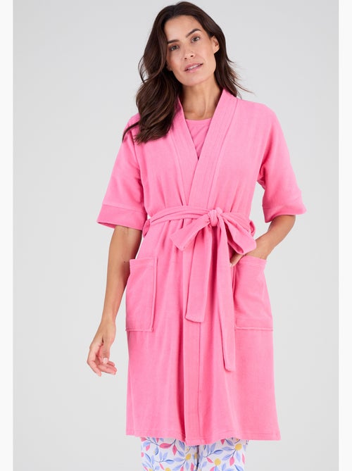 Robe de chambre forme kimono, maille bouclette  - Damart - Kiabi