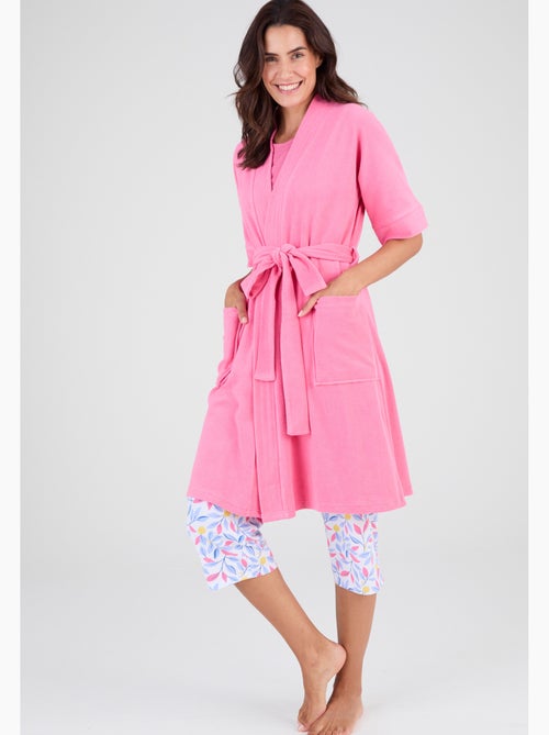 Robe de chambre forme kimono, maille bouclette  - Damart - Kiabi