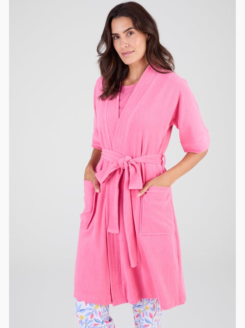 Robe de chambre forme kimono, maille bouclette  - Damart - Kiabi