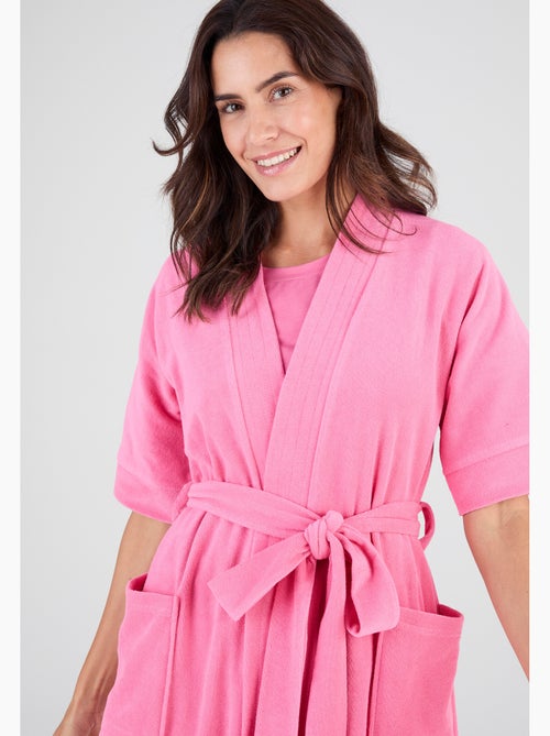 Robe de chambre forme kimono, maille bouclette  - Damart - Kiabi