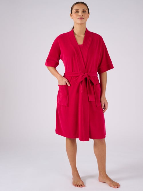 Robe de chambre forme kimono, maille bouclette  - Damart - Kiabi