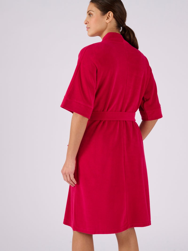 Robe de chambre forme kimono, maille bouclette  - Damart Rouge cerise - Kiabi