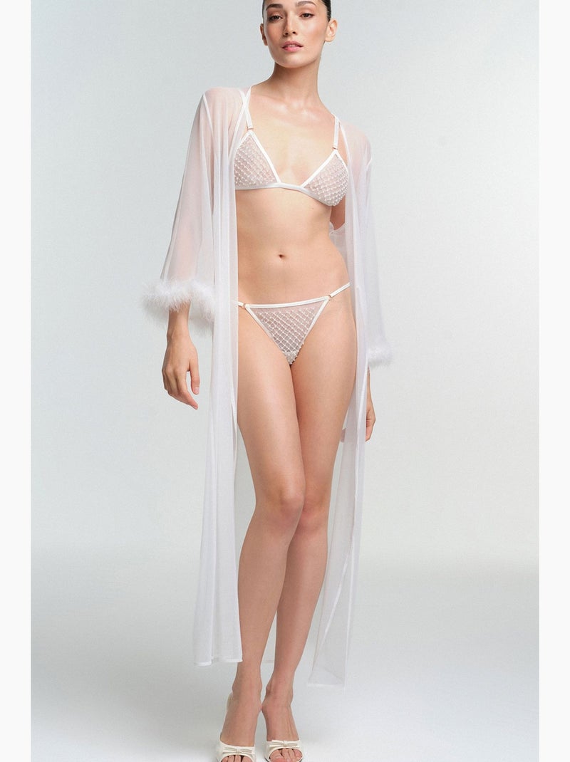 Robe de chambre kırık pelia à ceinture et manches longues penti Blanc - Kiabi