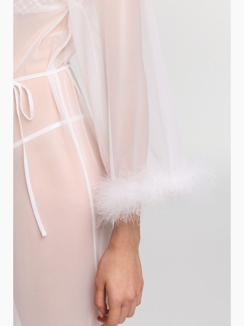 Robe de chambre kırık pelia à ceinture et manches longues penti Blanc - Kiabi