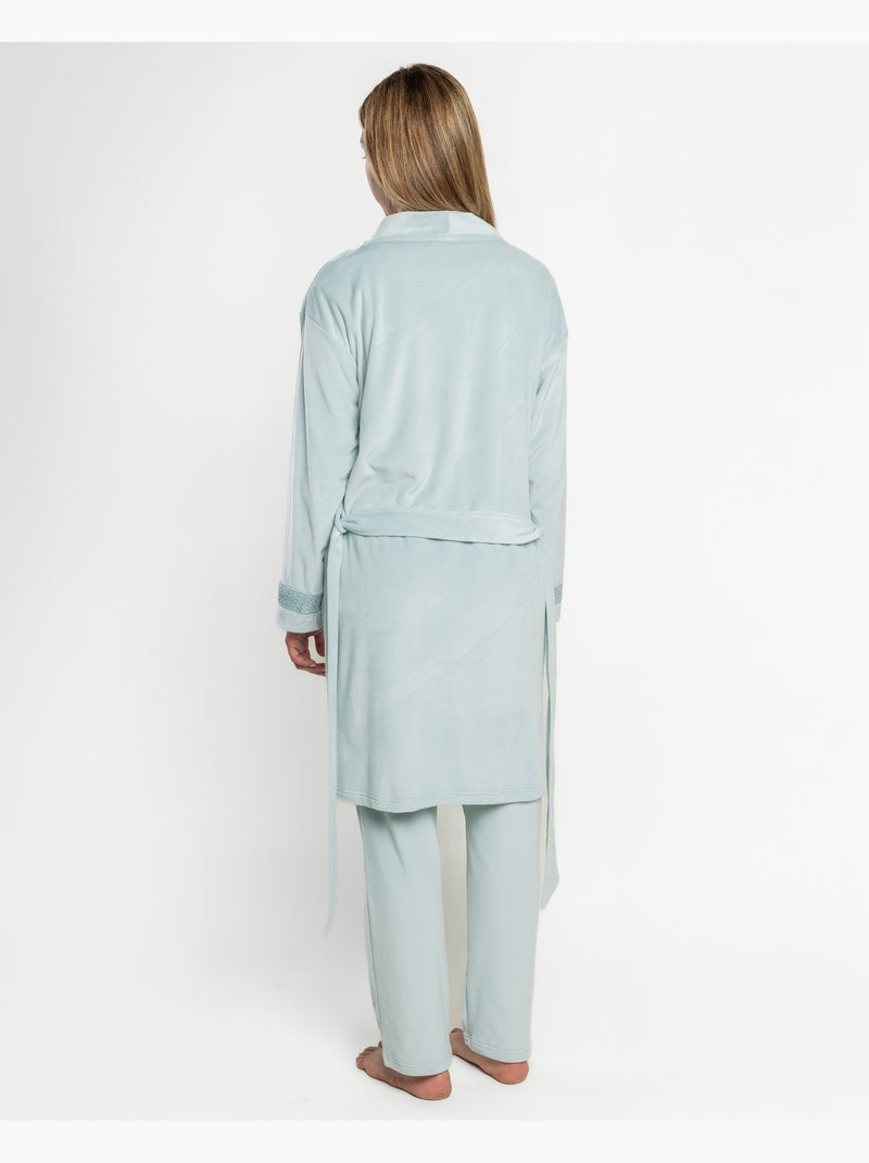 Robe de chambre luxury guipure Bleu turquoise - Kiabi