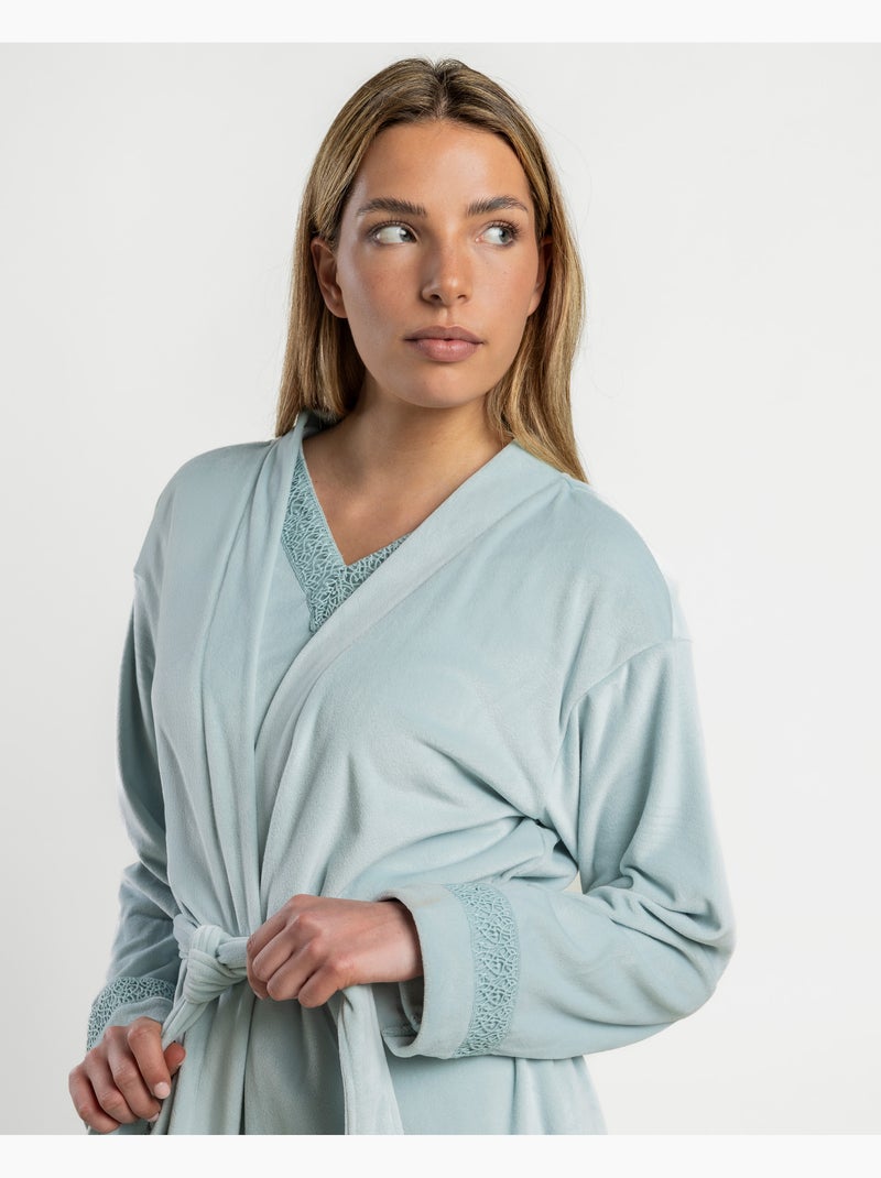 Robe de chambre luxury guipure Bleu turquoise - Kiabi