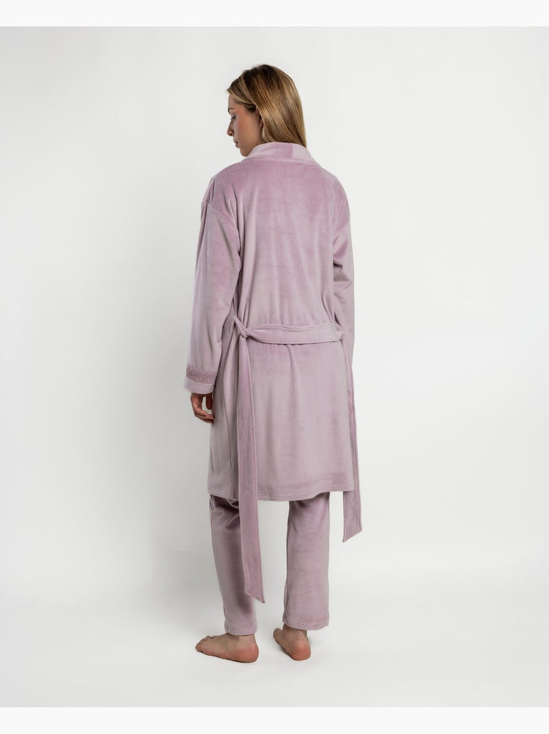 Robe de chambre luxury guipure Rose - Kiabi