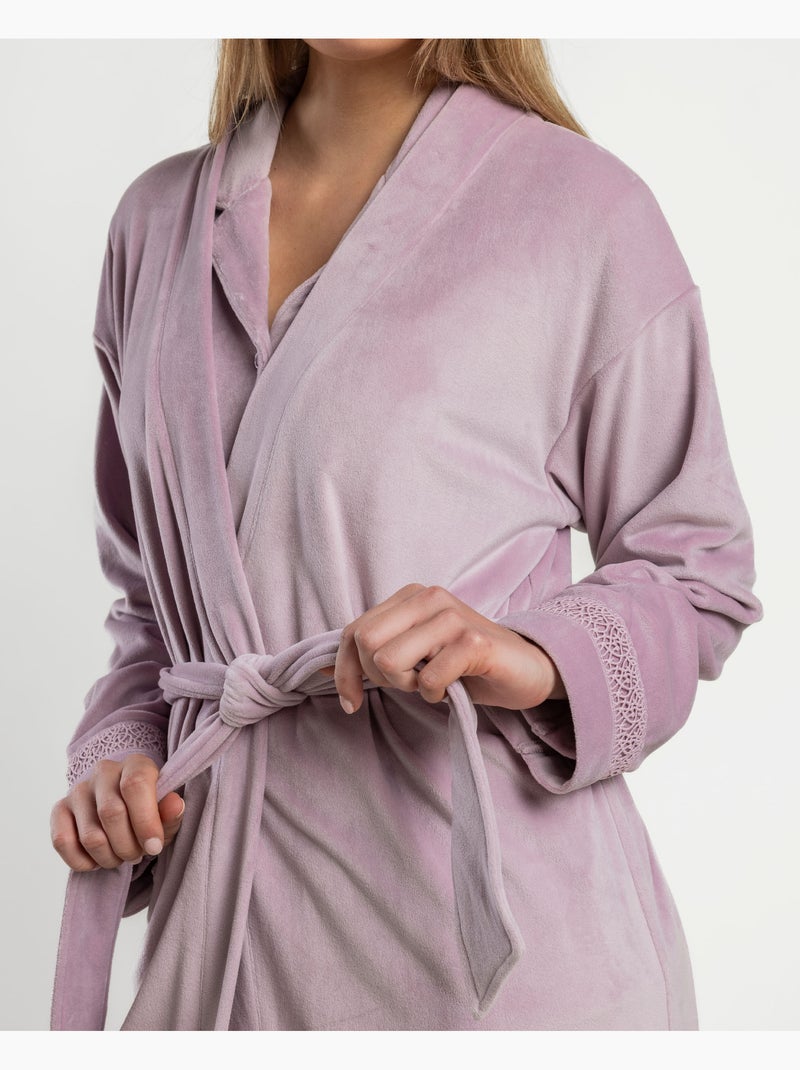 Robe de chambre luxury guipure Rose - Kiabi