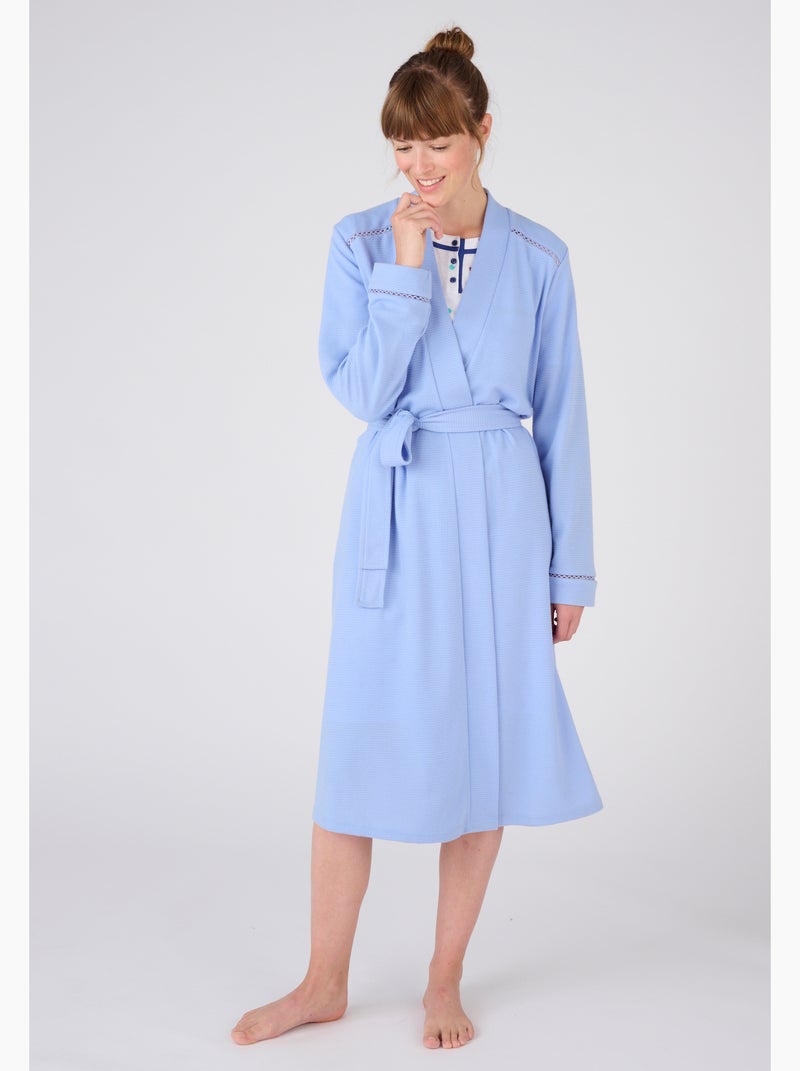 Robe de chambre maille fantaisie gaufrée - Damart Bleu - Kiabi