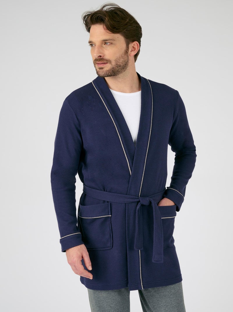 Robe de chambre maille nid d'abeille - Damart Bleu marine - Kiabi