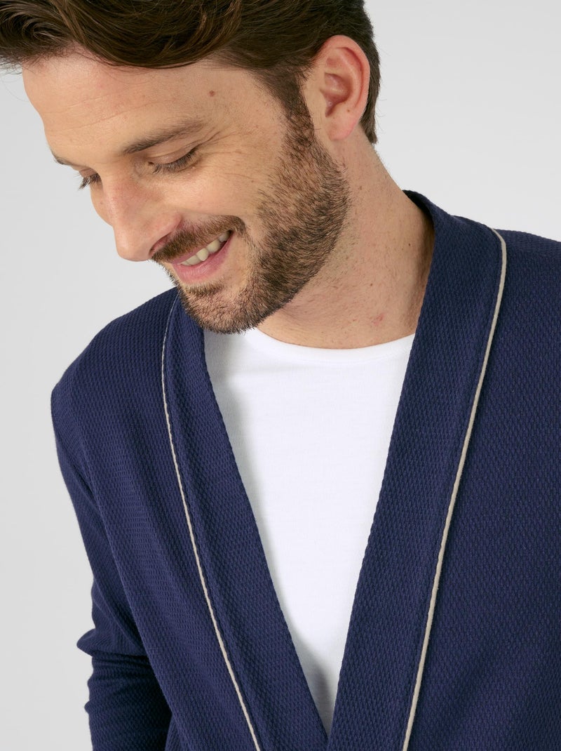 Robe de chambre maille nid d'abeille - Damart Bleu marine - Kiabi