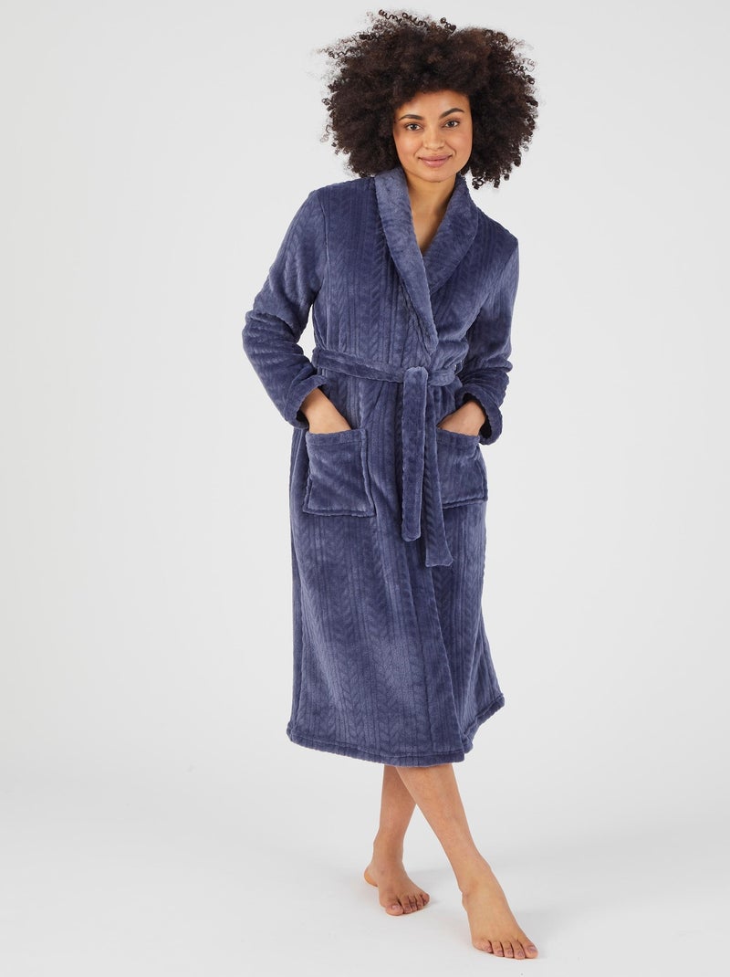 Robe de chambre maille reliéfée Thermolactyl - Damart Bleu nuit - Kiabi