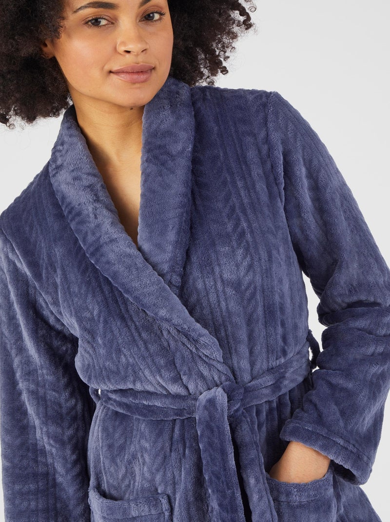 Robe de chambre maille reliéfée Thermolactyl - Damart Bleu nuit - Kiabi