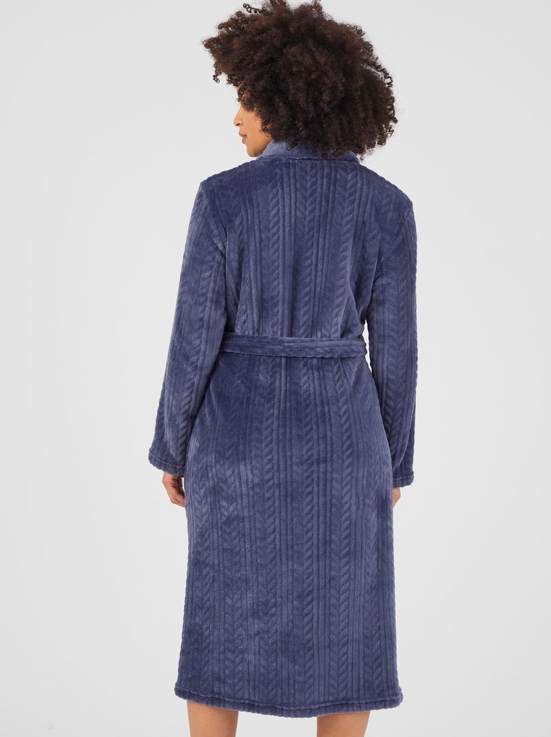 Robe de chambre maille reliéfée Thermolactyl - Damart Bleu nuit - Kiabi