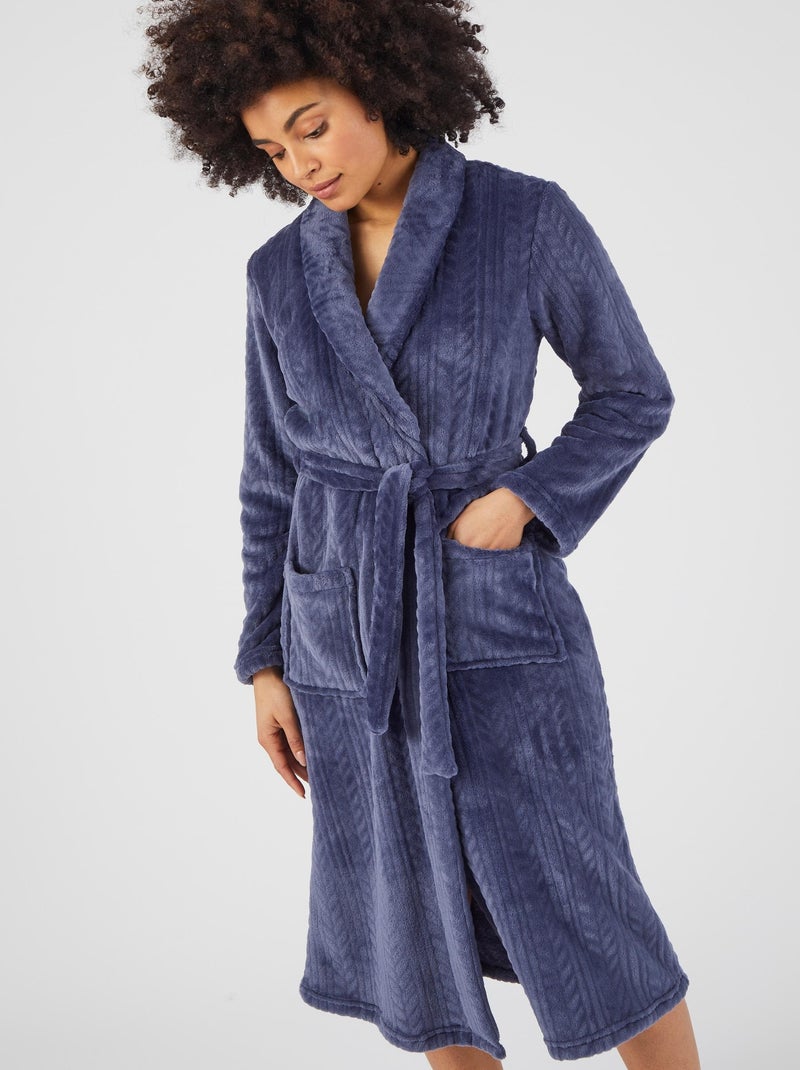 Robe de chambre maille reliéfée Thermolactyl - Damart Bleu nuit - Kiabi