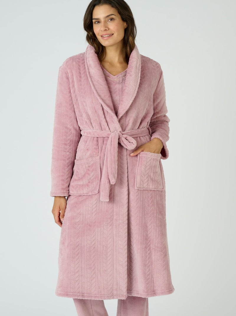 Robe de chambre maille reliéfée Thermolactyl - Damart Mauve - Kiabi