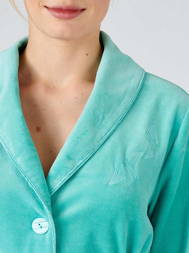 Robe de chambre maille velours - Damart Bleu polaire - Kiabi