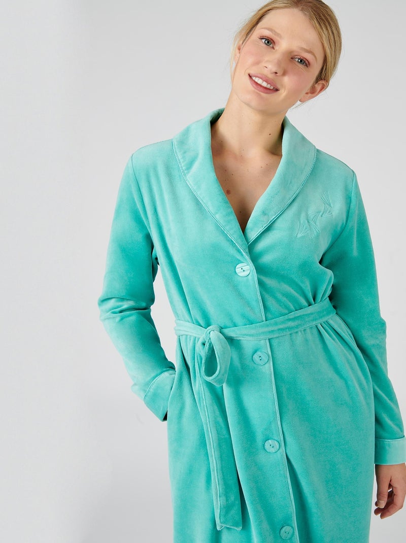 Robe de chambre maille velours - Damart Bleu polaire - Kiabi