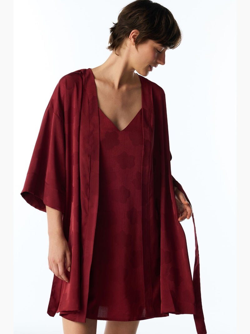 Robe de chambre orquidea en satin à manches courtes et fleurs penti Rouge bordeaux - Kiabi