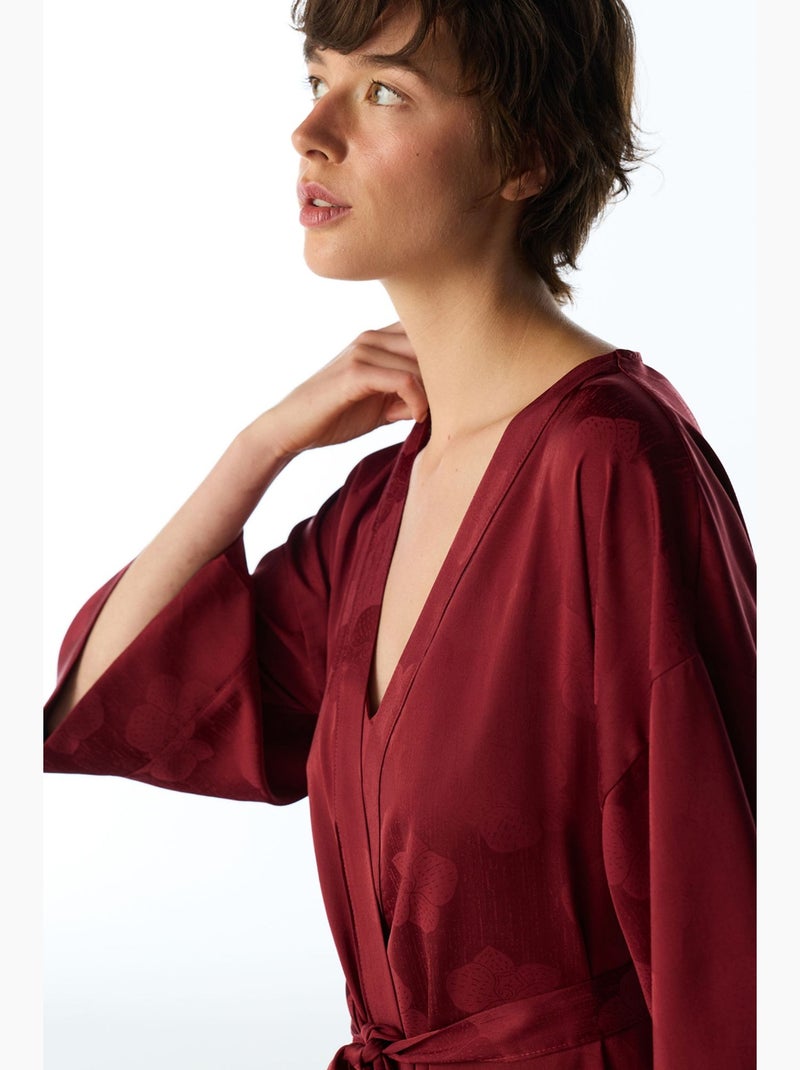 Robe de chambre orquidea en satin à manches courtes et fleurs penti Rouge bordeaux - Kiabi