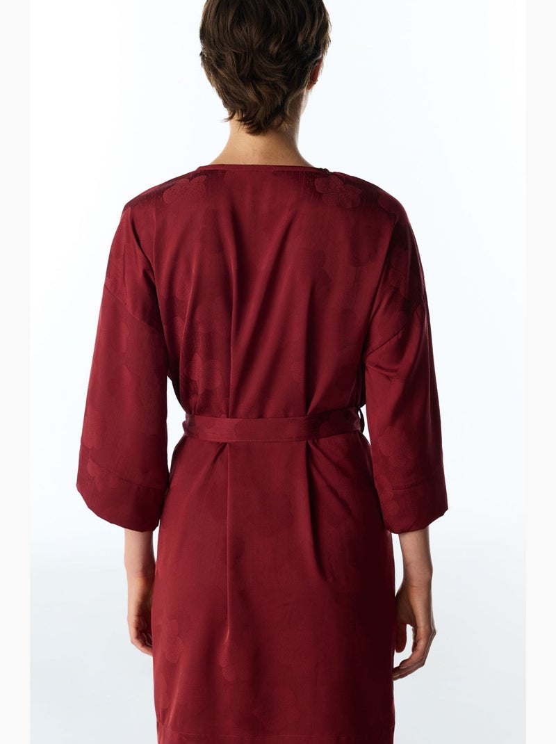 Robe de chambre orquidea en satin à manches courtes et fleurs penti Rouge bordeaux - Kiabi