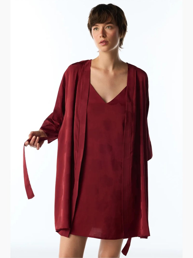 Robe de chambre orquidea en satin à manches courtes et fleurs penti Rouge bordeaux - Kiabi