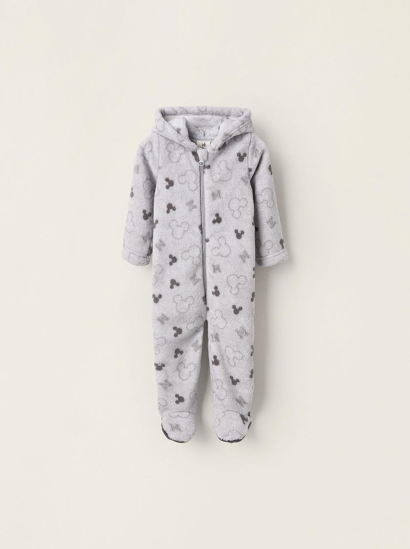 Robe de chambre ours en peluche, imprimé Mickey, avec capuche et petites oreilles MICKEY Gris clair - Kiabi