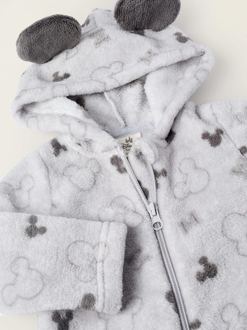 Robe de chambre ours en peluche, imprimé Mickey, avec capuche et petites oreilles MICKEY Gris clair - Kiabi