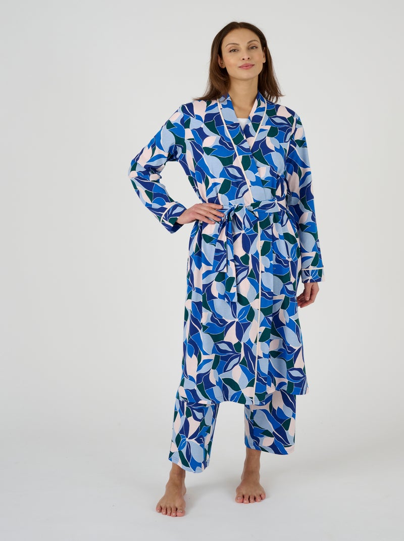 Robe de chambre pur coton peigné - Damart Bleu - Kiabi