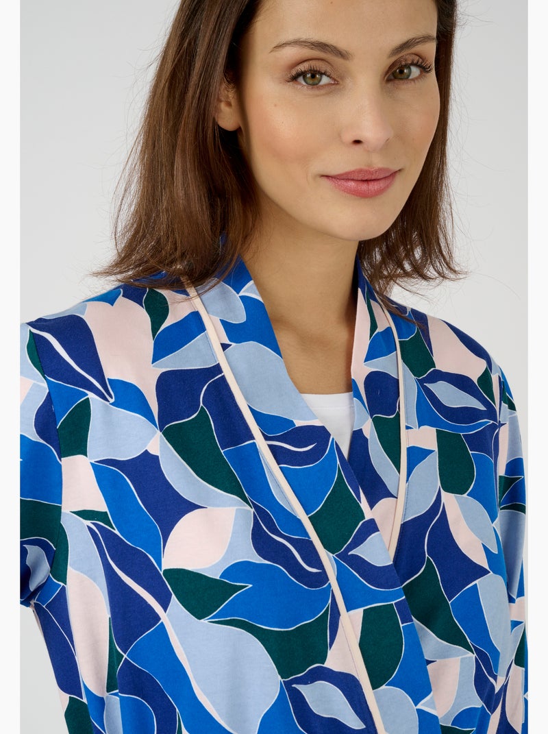 Robe de chambre pur coton peigné - Damart Bleu - Kiabi