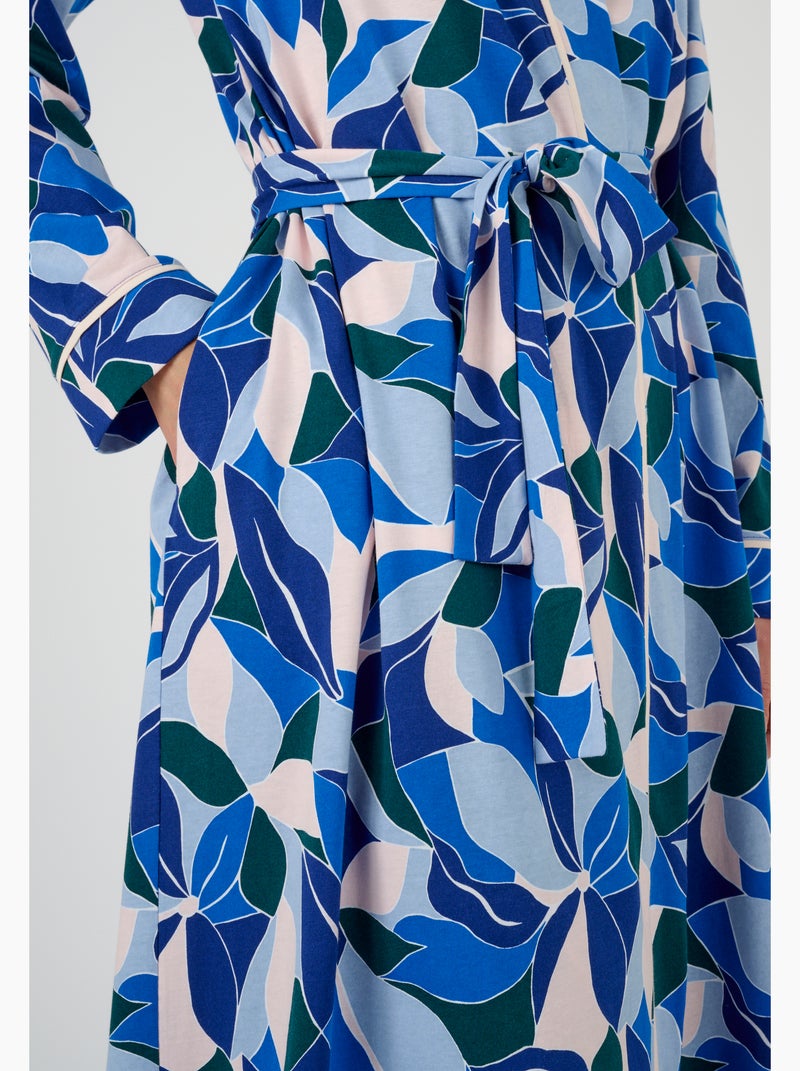 Robe de chambre pur coton peigné - Damart Bleu - Kiabi