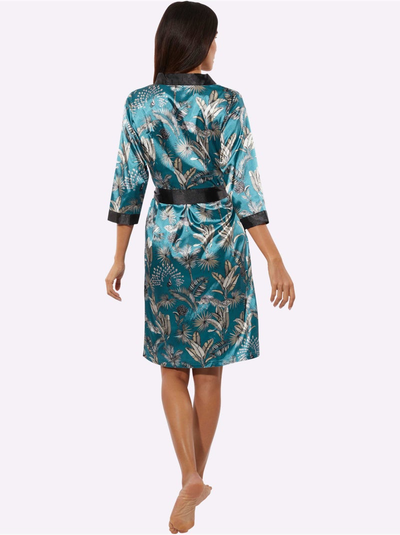 Robe De Chambre Satin - Taille Standard - Witt Bleu Beige - Kiabi