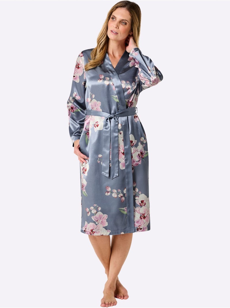 Robe De Chambre Satin - Taille Standard - Witt Bleu - Kiabi