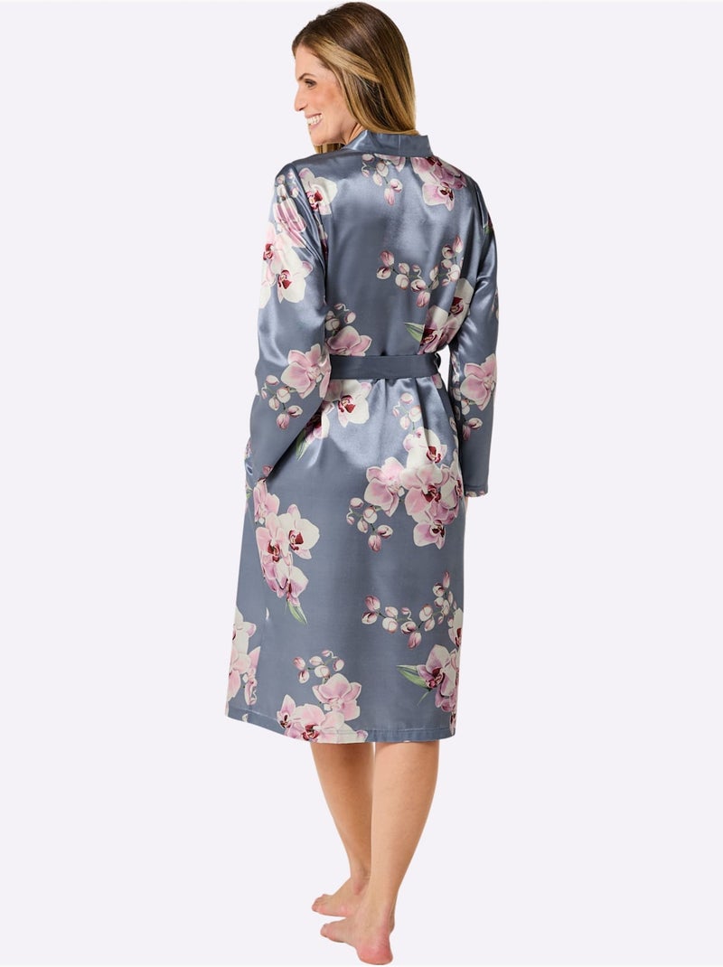 Robe De Chambre Satin - Taille Standard - Witt Bleu - Kiabi