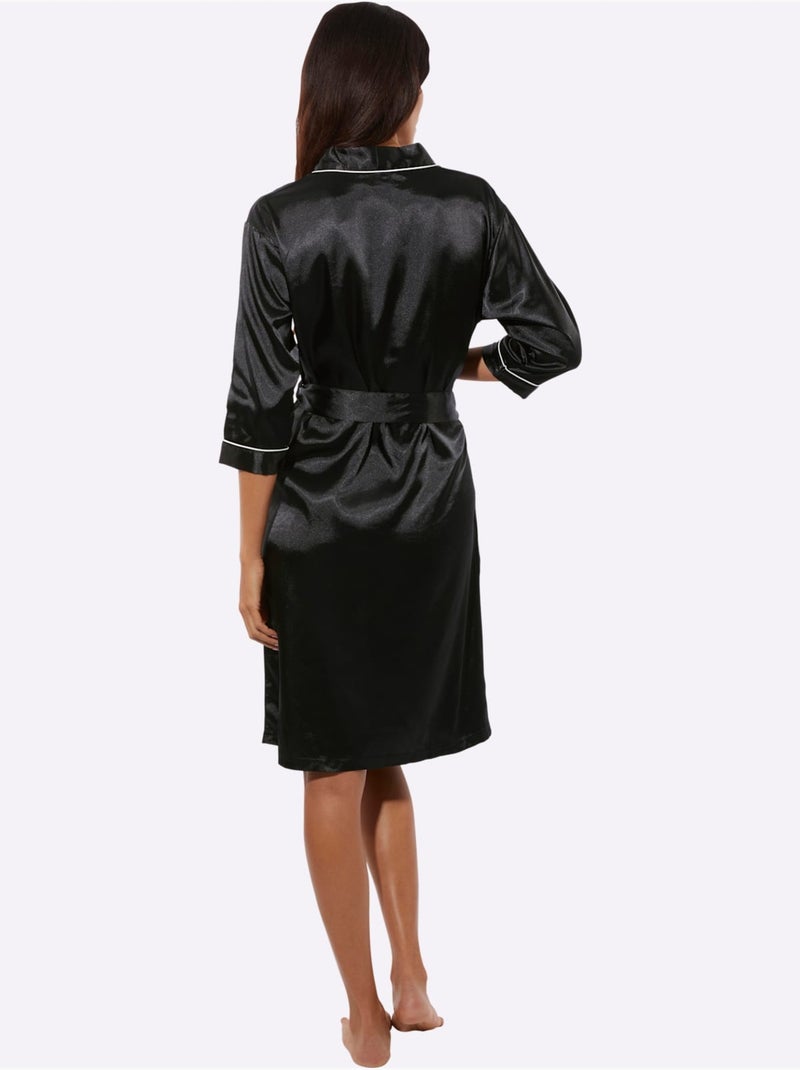 Robe De Chambre Satin - Taille Standard - Witt Noir Ecru - Kiabi