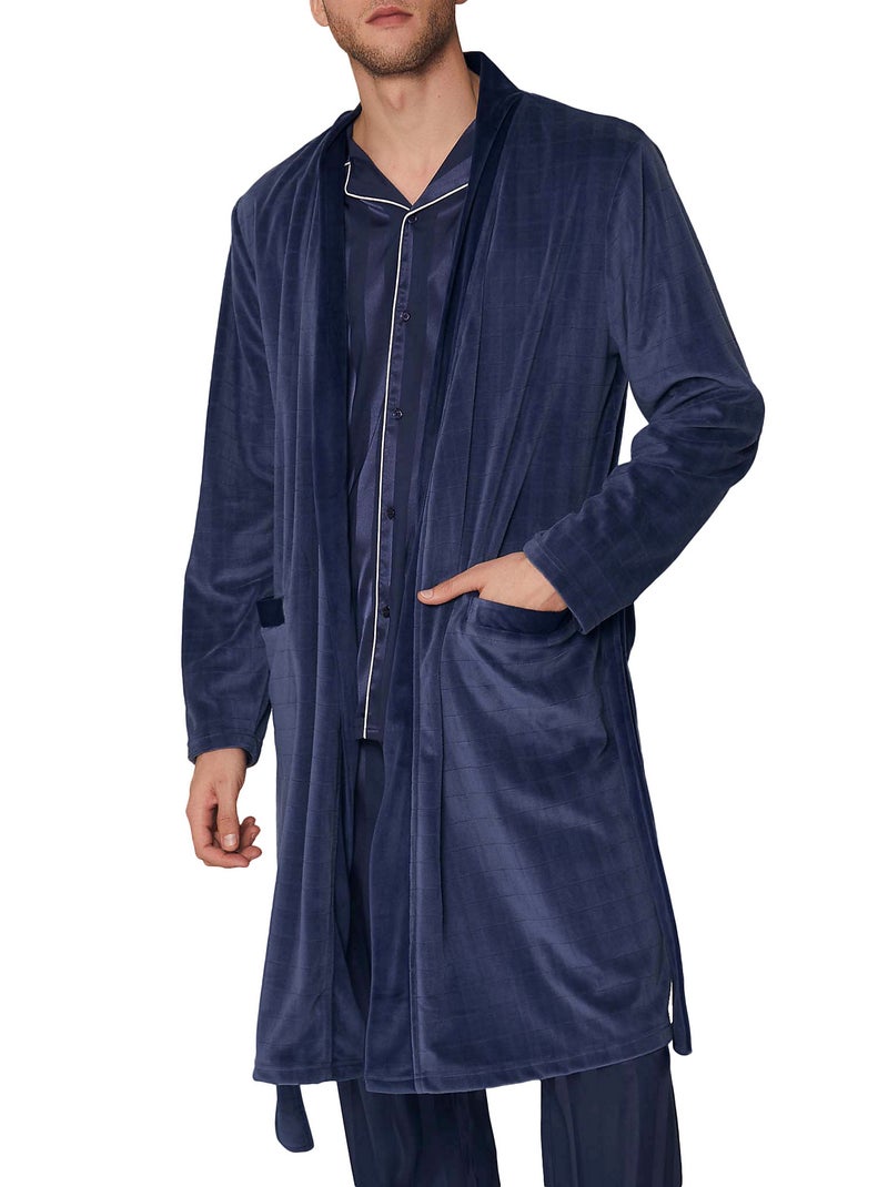 Robe de chambre Satin Stripes Bleu marine - Kiabi