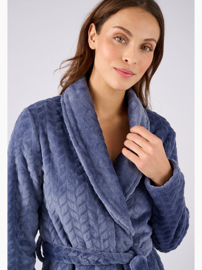 Robe de chambre Thermolactyl en maille douce - Damart Bleu - Kiabi