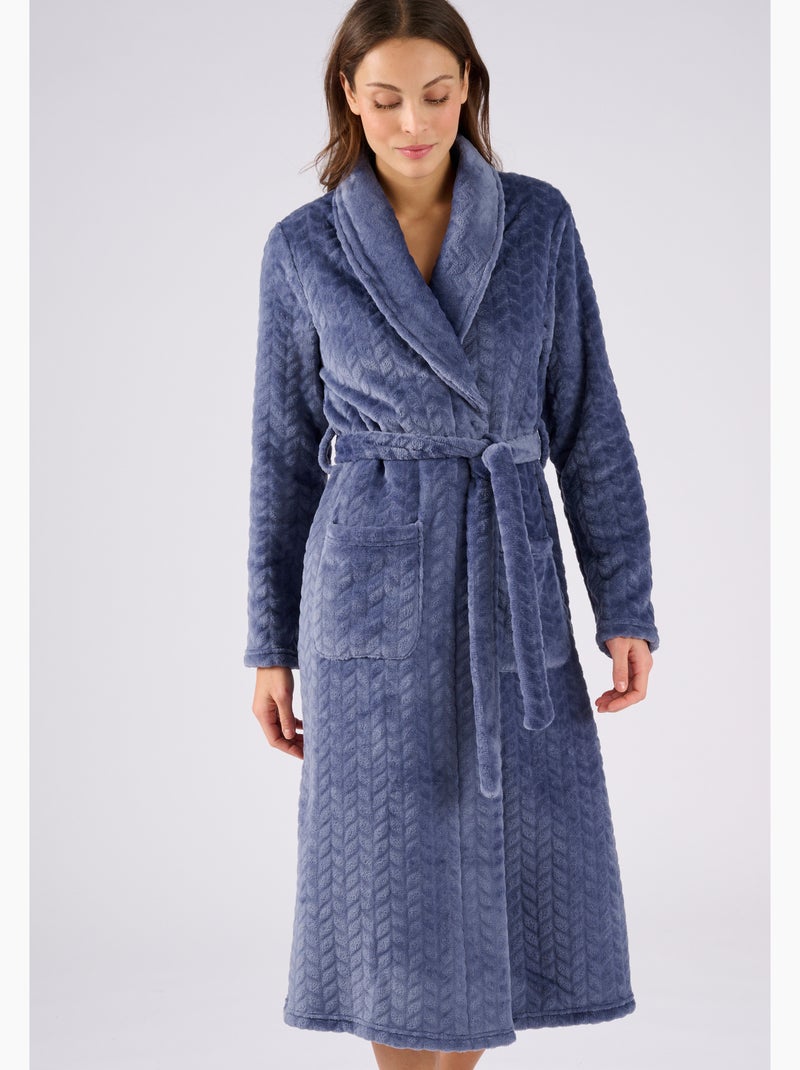 Robe de chambre Thermolactyl en maille douce - Damart Bleu - Kiabi