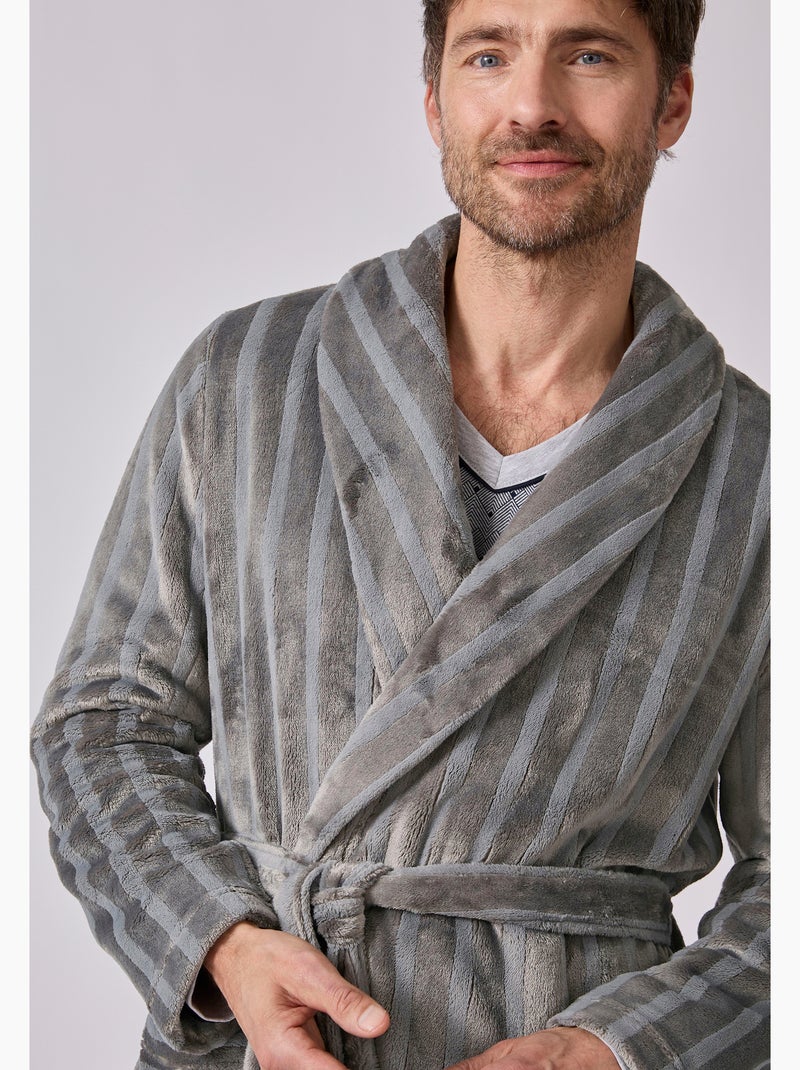 Robe de chambre thermolactyl en maille jacquard - damart Gris - Kiabi