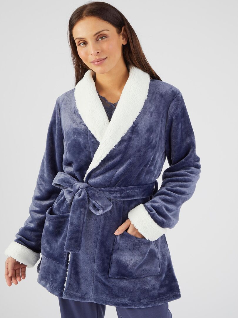 Robe de chambre Thermolactyl en maille moelleuse - Damart Bleu nuit - Kiabi