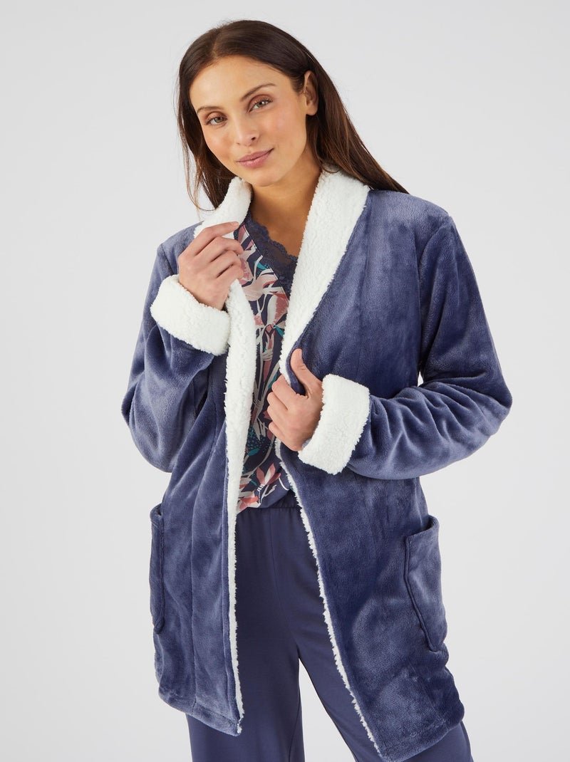 Robe de chambre Thermolactyl en maille moelleuse - Damart Bleu nuit - Kiabi