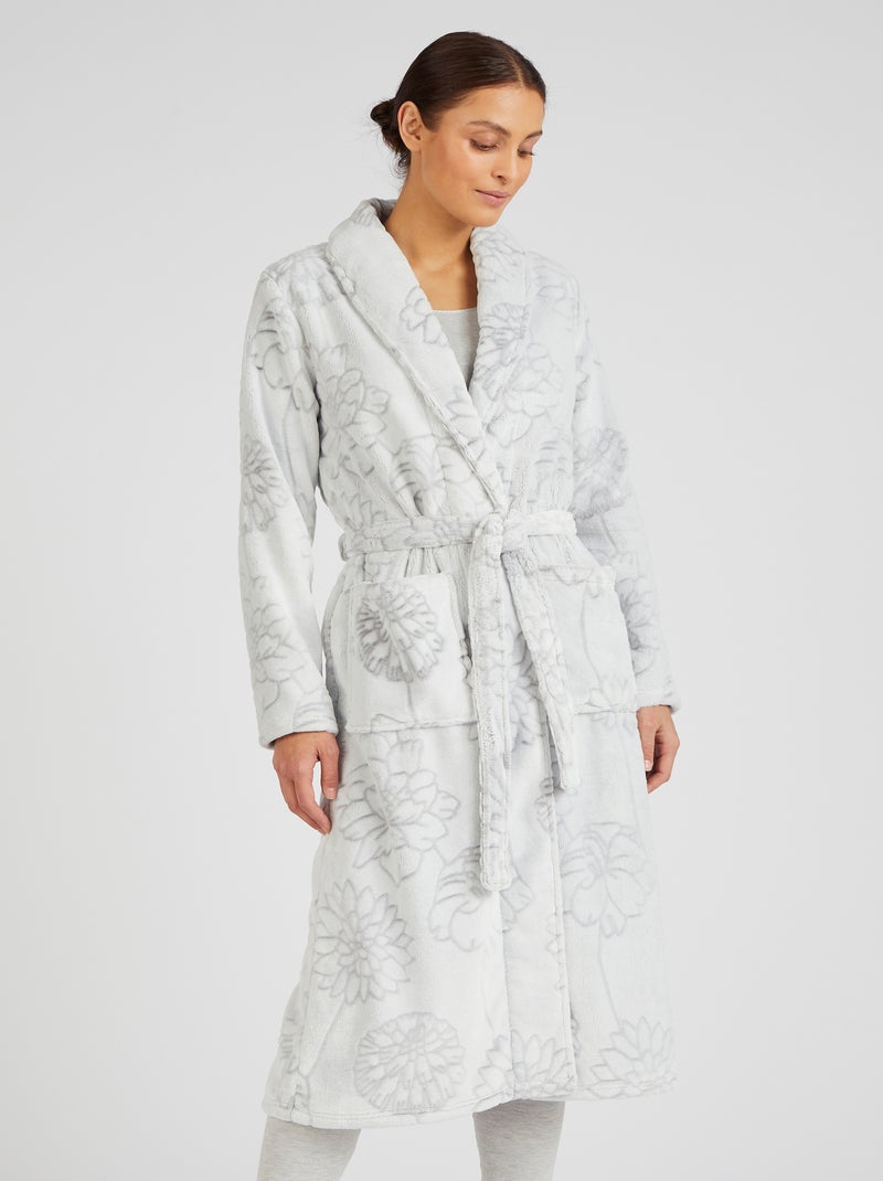 Robe de chambre thermolactyl en maille moelleuse - damart Gris - Kiabi