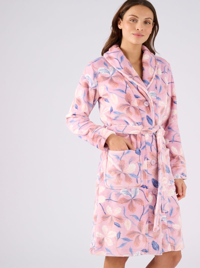 Robe de chambre Thermolactyl en maille moelleuse - Damart Rose - Kiabi