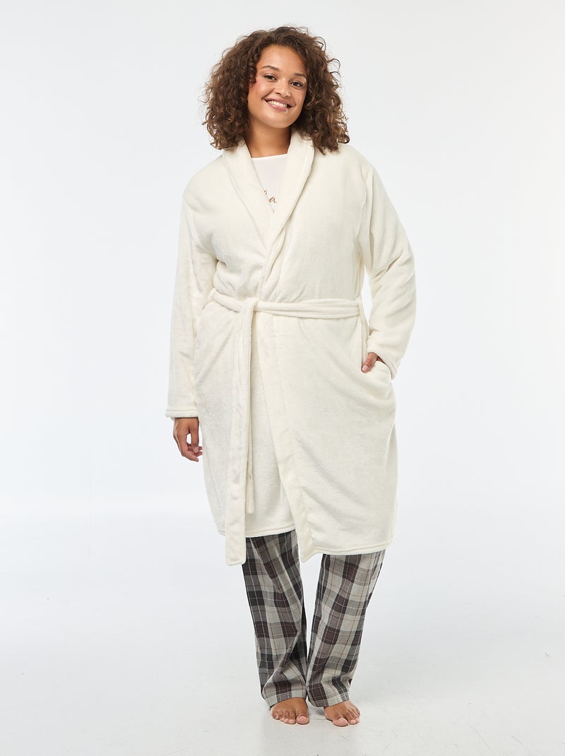 Robe de chambre unie en maille polaire Blanc - Kiabi