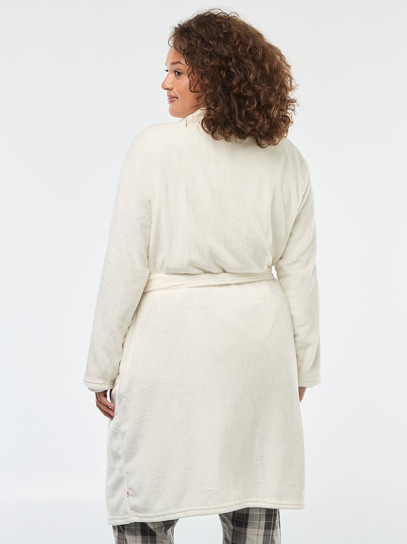 Robe de chambre unie en maille polaire Blanc - Kiabi