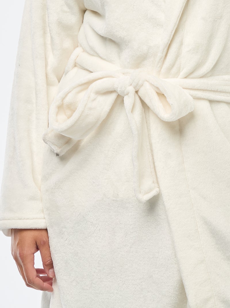 Robe de chambre unie en maille polaire Blanc - Kiabi