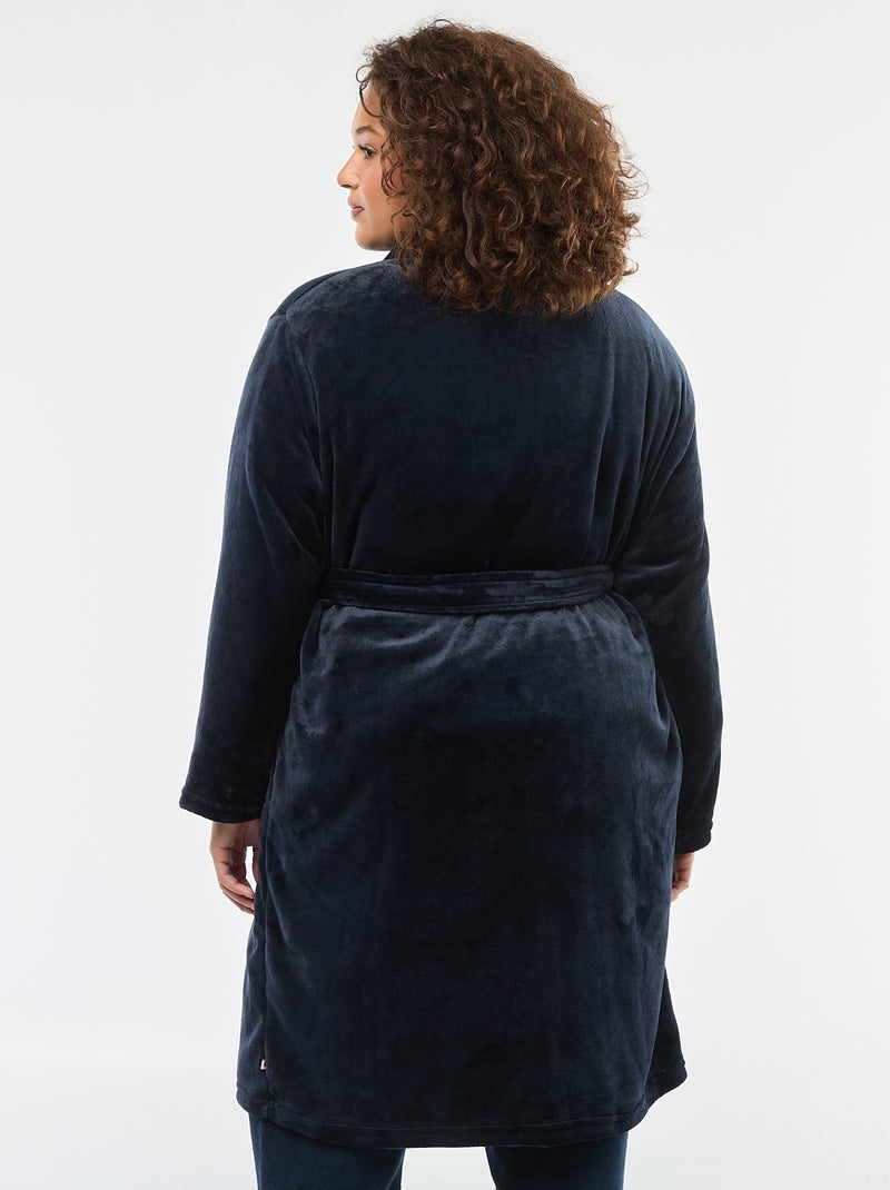 Robe de chambre unie en maille polaire Bleu - Kiabi