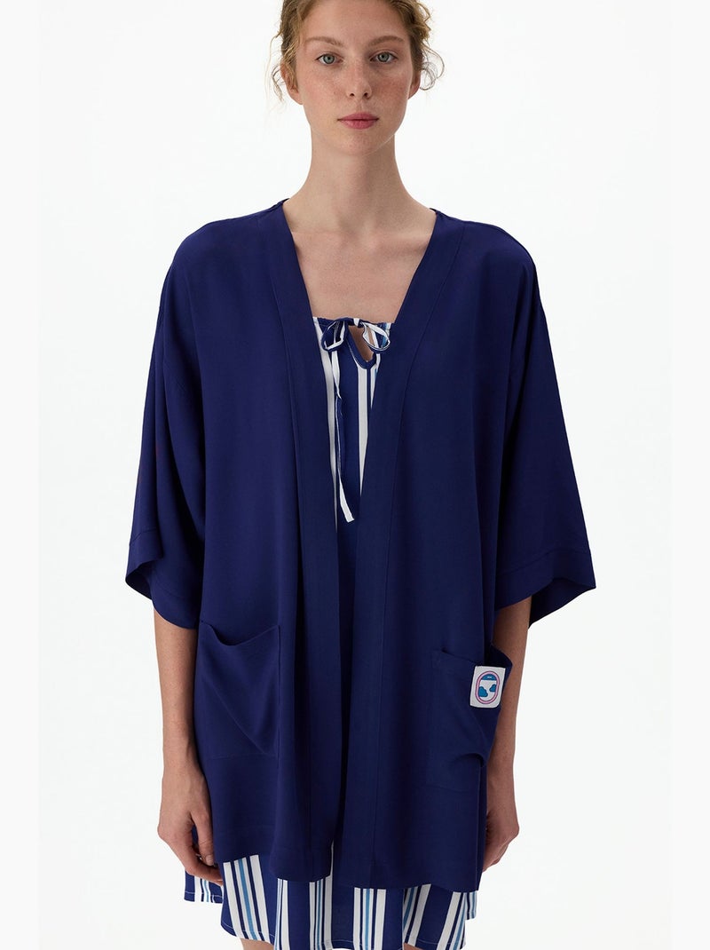 Robe de chambre vacation à manches penti Bleu marine - Kiabi