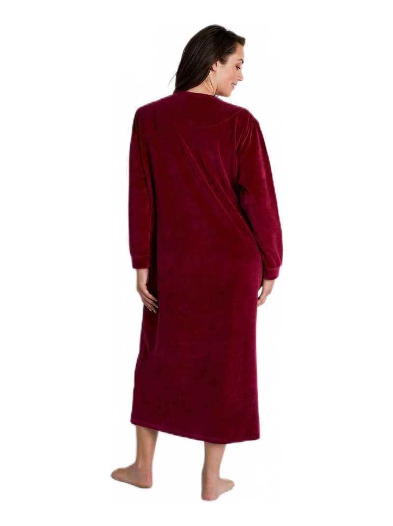 Robe de chambre velours brodé longue Rouge - Kiabi