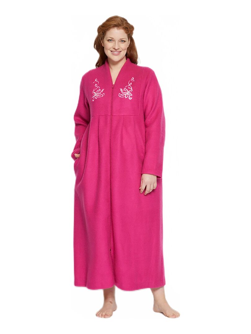 Robe de chambre zippée et brodée Rose fushia - Kiabi